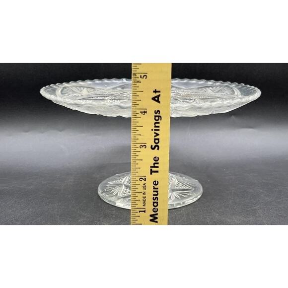 VTG Pressed Glass Pedestal Cake Stand 8.25" Scalloped Edge Starburst Design - Picture 8 of 8